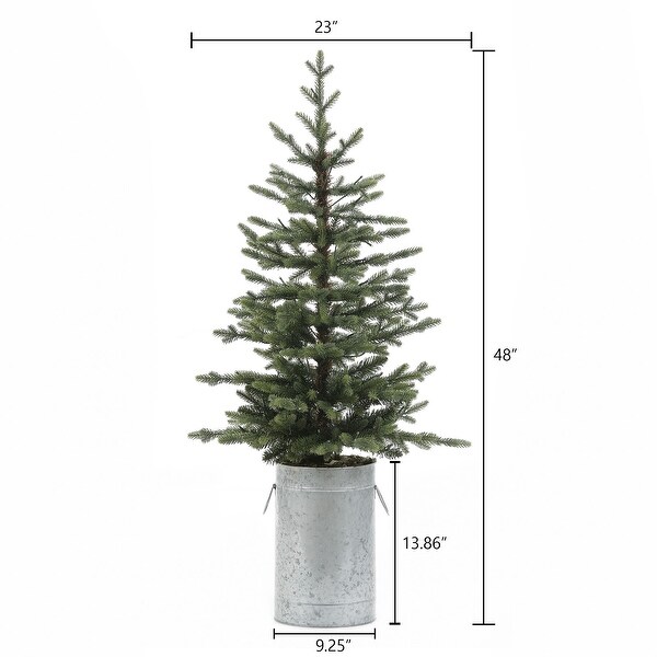 Pre-Lit LED 4ft Green Artificial Christmas Tree with Silver Metal Pot - 48" H x 23" Diameter
