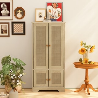 Elegant and Functional 4-Door Rattan Decorative Storage Cabinet,for Bedroom,Living Room,Easy Assembly - N/A