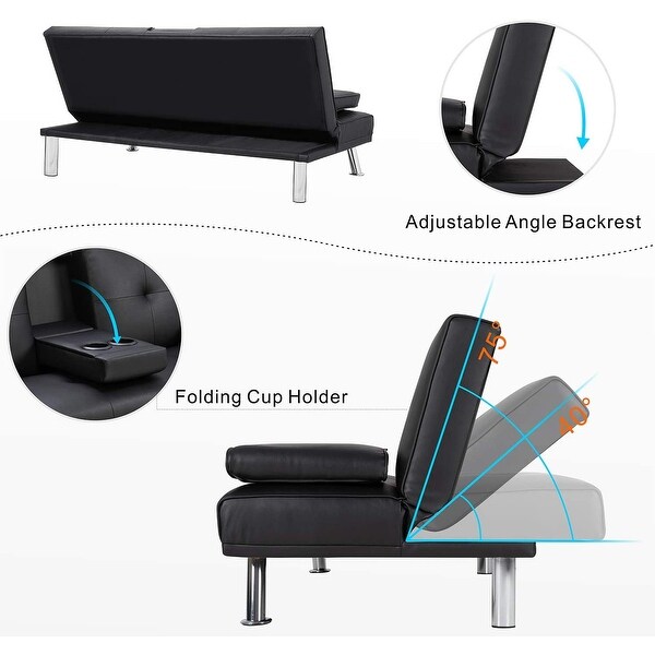 Futzca Modern Faux Leather Couch, Convertible Futon Sofa Bed for Living Room(Black)