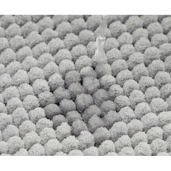 Grey Floral Geometric Bathroom Set Chenille Soft Plush Silver Bath Mat With Shower Curtain & 12 Curtain Hooks