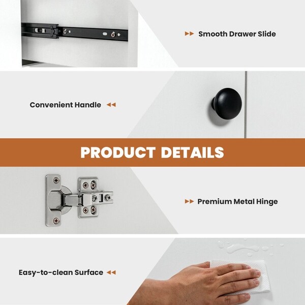 2 Door Storage Base Cabinet with 3-Tier Shelf-White - 28.5" x 13.5" x 33.5" (L x W x H)