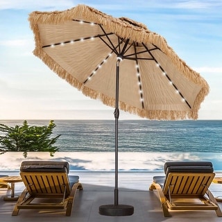 Ainfox 10ft Patio Umbrella with Crank Without Base 2 Tier Thatch Outdoor Beach Umbrella