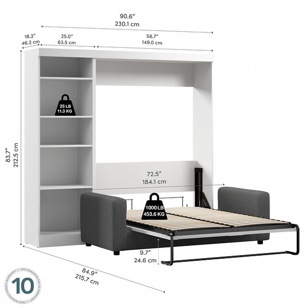 Queen Murphy Bed with Sofa and Shelving Unit (96W)