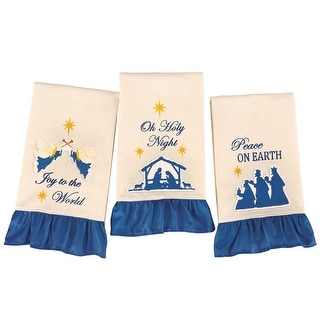 Cobalt Blue Ruffled Nativity Hand Towels - Set of 3 - 5.500 x 5.300 x 1.600