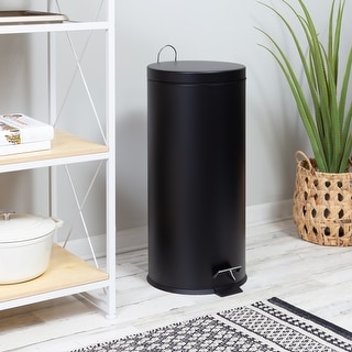 Matte Black 30-Liter Round Step Trash Can with Bucket