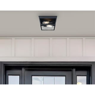Westinghouse Lighting Peterson 12 Inch, Two Light Outdoor Flush Mount Ceiling Fixture, Textured Black Finish, Clear Glass