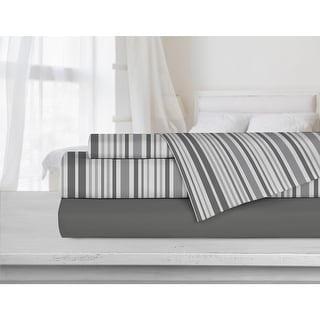 Stripe Solid 4 Piece King Light Grey Sheet Set