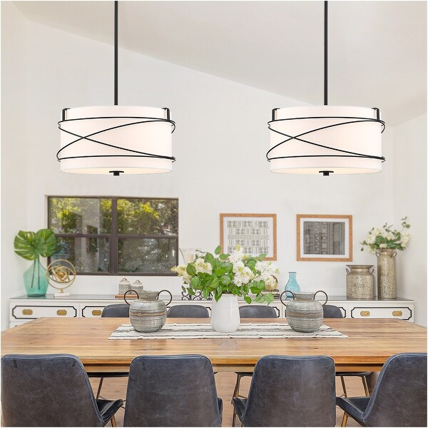 Tetra 3-Light Drum Pendant Chandelier with Black Canopy - 16 in. W