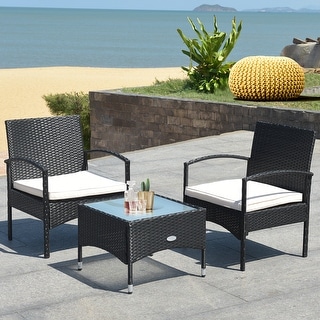 Costway 3 PCS Furniture Set Table & 2 Chair Patio Wicker Rattan - 3-Piece Sets