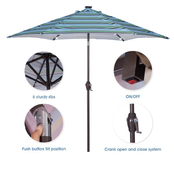 8.7-Feet Outdoor Patio Market Table Umbrella with Push Button Tilt, Crank and 24 LED Lights-Umbrella Base is not Included