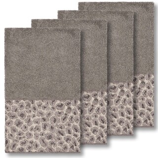 Authentic Hotel and Spa Turkish Cotton Cheetah Jacquard Trim Dark Grey 4-piece Hand Towel Set