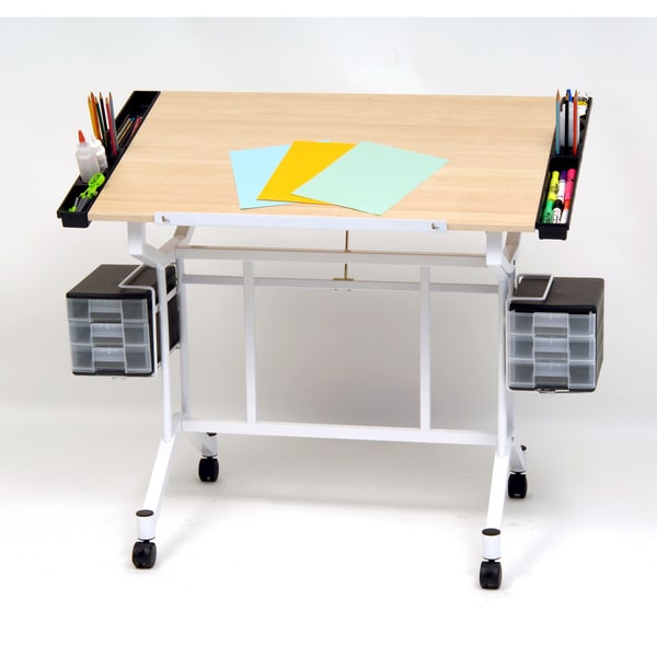 Studio Designs White and Maple Pro Mobile Drafting Table with Storage