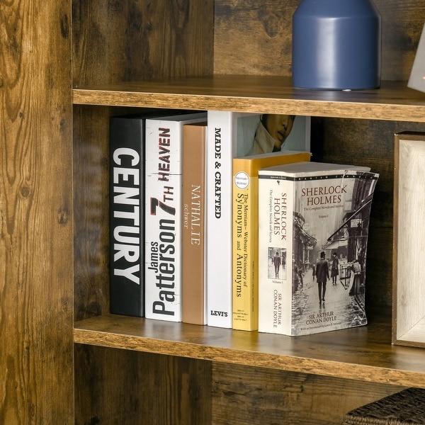 HOMCOM Industrial Style 4-Door Cabinet Pantry Cupboard with Storage Shelves for Bedroom and Living Room, Rustic Wood