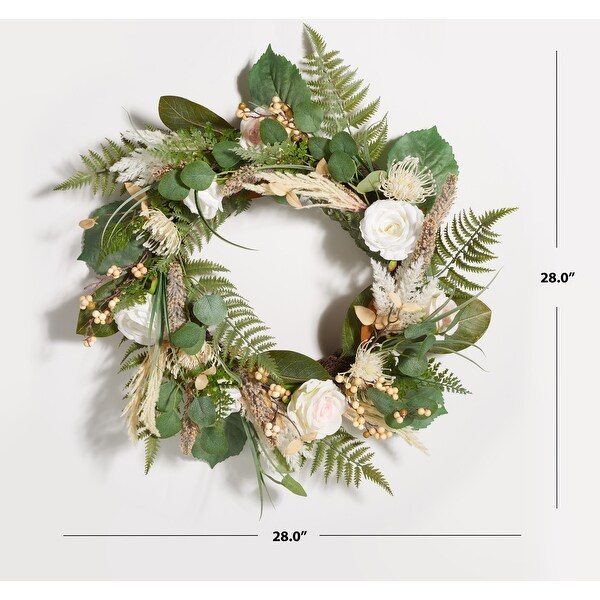 SAFAVIEH Faux 28-inch Rose & Fern Wreath