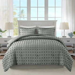 3 Piece Tufted Dot Comforter Set Queen Dark Grey