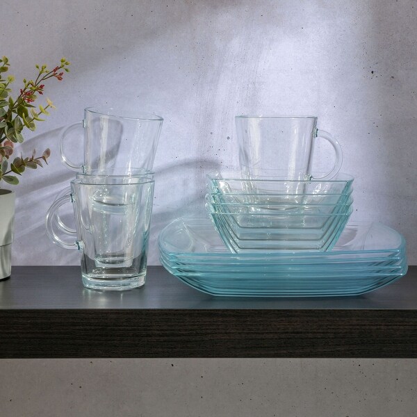 Gibson Elite Soho Lounge 12 Piece Square Clear Glass Dinnerware Set