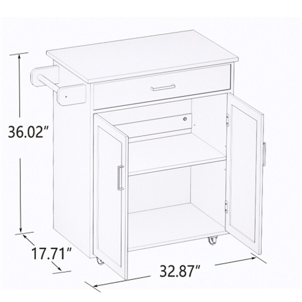 32.68"Kitchen Island With Towel Rack&Rubber Wood Table Top,White - 32.68 X 17.72 X 36.02inch