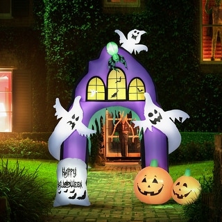 HOMCOM 9ft Inflatable Halloween Castle Archway with Ghosts, Pumpkins, Spider and Tombstone, Blow-Up LED Display