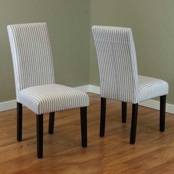 Villa Striped Linen Parsons Dining Chairs (Set of 2)