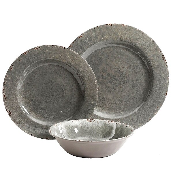 Luna 12 Piece Dinnerware Set in Grey Crackle Look Decal