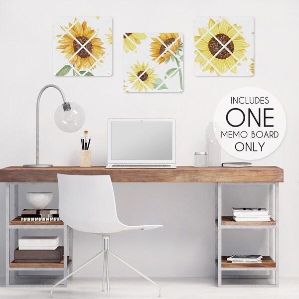 Sweet Jojo Designs Yellow Green Boho Floral Sunflower 13-in Fabric Memory Photo Bulletin Board - Farmhouse Watercolor Flower