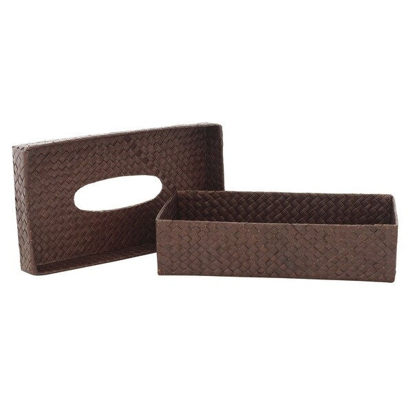 Pandan Dark Brown Woven Tissue Napkin Box Cover Holder Rectangle Handmade Home Decor