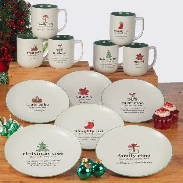 Certified International Christmas Fun Red Sayings 8.5" Dessert Plates, Set of 6 Assorted Designs - 8.5-inch