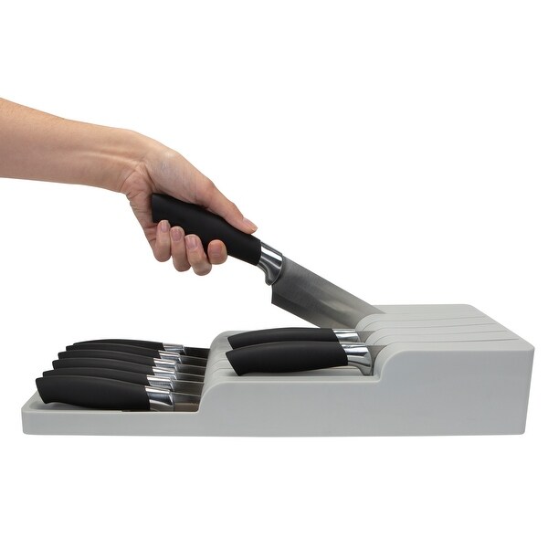 Kitchen Details 2 Tier in Drawer Knife Organizer in Grey - 15.75"x 6.2"x 2.75"