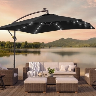 BONOSUKI Patio 8.2Ft LED Offset Umbrella,8 Steel Ribs w/Cross Base
