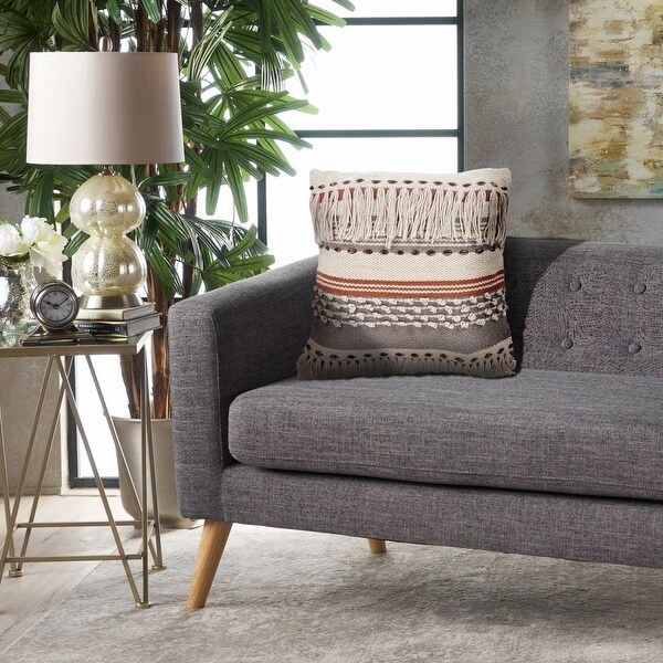 LR Home Boho Fringed 18-Inch Cotton Decorative Pillow