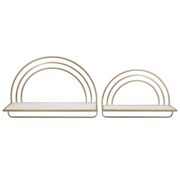 Set of 2 White and Gold Wood Rainbow Style Wall Shelves 20"