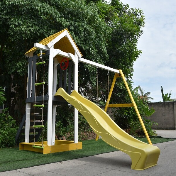 ALEKO Outdoor Backyard Versatile Wooden Swing Playset