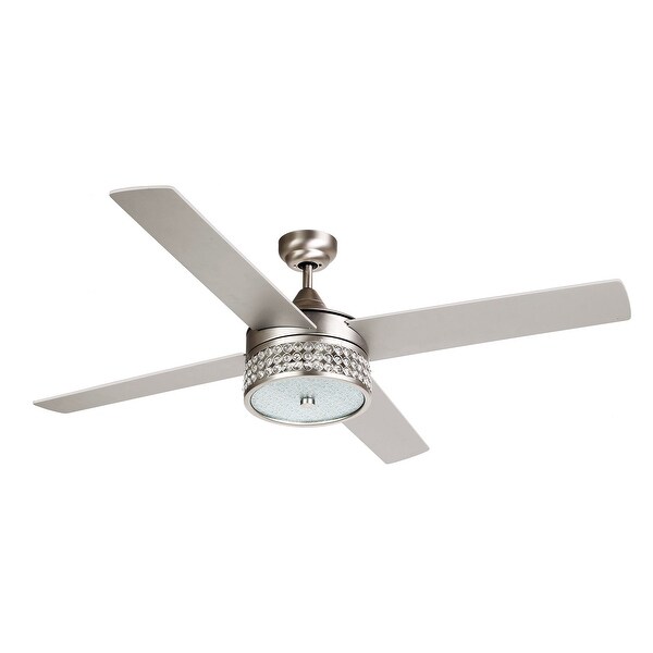 52-inch Satin Nickel 4-Blades Crystal Ceiling Fan with Light Kit - 52-in
