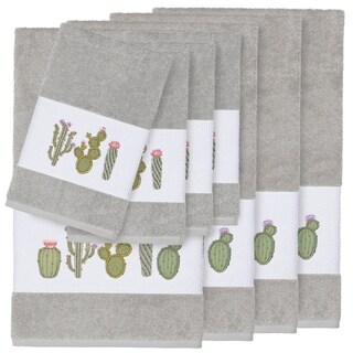 Authentic Hotel and Spa Turkish Cotton Cactus Embroidered Light Grey 8-piece Towel Set