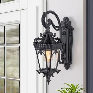 1-Light Matte Black Finish Die-cast Aluminum Outdoor Wall Lantern Sconce with Clear Tempered Glass - W 6.5"xD 11"xH 18.5"