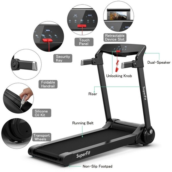 3HP Folding Electric Treadmill Running Machine with Bluetooth Speaker - 60.5" x 30.5" x 47.5"(L x W x H)