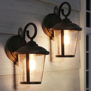 2-pack Modern Farmhouse Black Outdoor Wall Lanterns Dimmable Iron/ Glass Patio Sconce