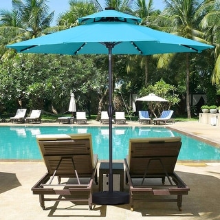 Ainfox 9ft Double Top Outdoor Patio Umbrella with Solar Powered LED and Crank