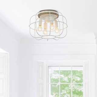 11.8" Farmhouse White 4-Light Metal Cage Flush Mount Ceiling Light