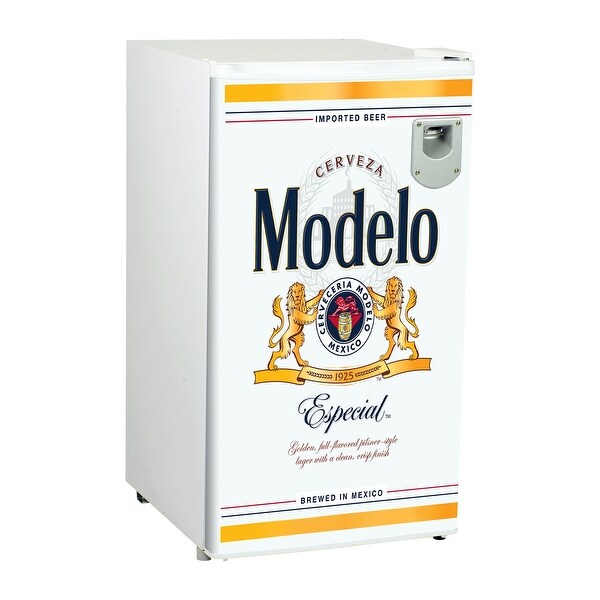 Modelo Compact Fridge w/ Bottle Opener, 3.2 cu ft (90L), White, Flat Back, Reversible Door