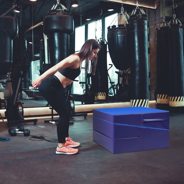 Folding Incline Tumbling Wedge Gymnastics Exercise Mat - Blue - 59" x 30" x 14"(L x W x H)