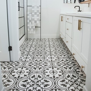 SomerTile Arte White Encaustic 9.75" x 9.75" Porcelain Floor and Wall Tile