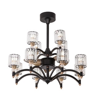 35"Luxury Crystal Matte Black Ceiling Fan with Remote Control