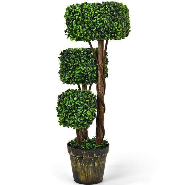 Costway 36'' Artificial Boxwood Topiary Tree UV Protected Indoor - See details