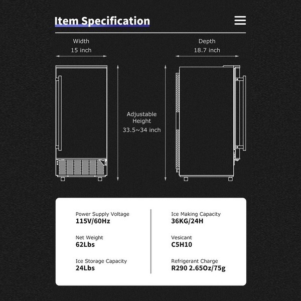 JEREMY CASS Untercounter Freestanding Ice Maker Daily 80lbs Commercial Built-in Machine
