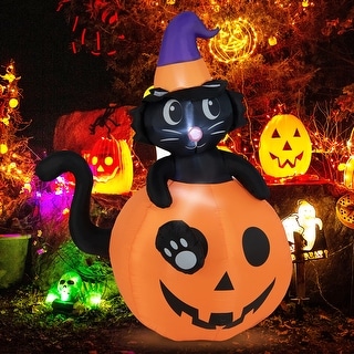 Costway 5 FT Tall Halloween Inflatable Décor Black Cat Sitting in - See Details