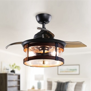 36" Industrial Retractable 3-Blade Ceiling Fan Chandelier with Remote - 36-in