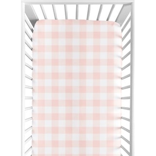 Pink Buffalo Plaid Check Collection Girl Fitted Crib Sheet - Blush and White Shabby Chic Woodland Rustic Country Farmhouse