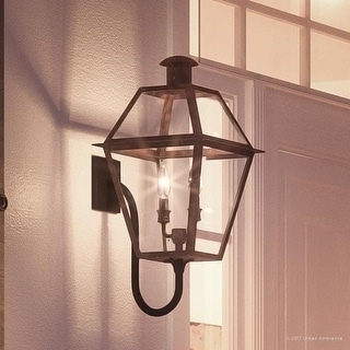 Luxury Historic Outdoor Wall Light, 23.5"H x 10.5"W, with Tudor Style, Antique Gas Lantern Design, Rustic Copper Finish