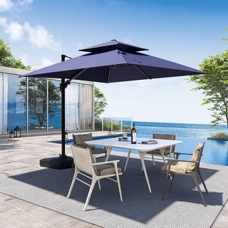 Outdoor 10 x 10 ft Square Double Top Patio Cantilever Offset Umbrella